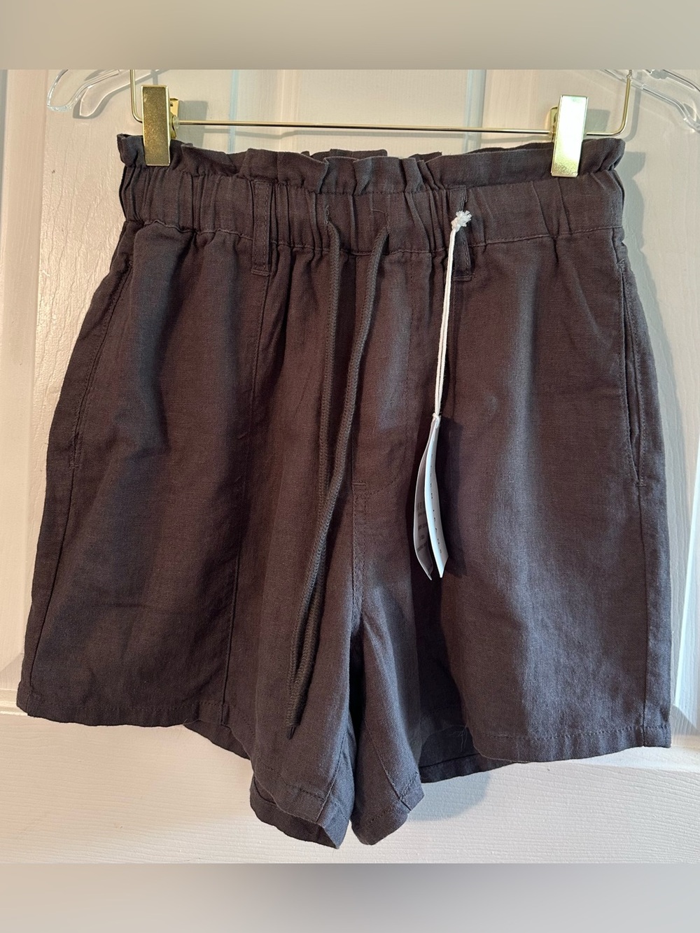 RISEN Small LINEN Capsule Minimalist Breathable Dark Gray Elastic Pull On Shorts